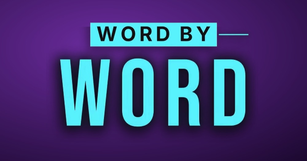 Word-by-word caption in a neon style reading 'word by word'